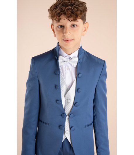 Completo Bambino e Ragazzo Celeste Brillantinato, 5 Pezzi Elegante, Marca Nazareno Gabrielli