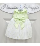 Abitino Cerimonia e Battesimo Neonata Baby Verde Smeraldo in Raso e Organza a Pois con Fiocco e Coprispalle in Cotone, Mini Kiss