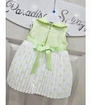Abitino Cerimonia e Battesimo Neonata Baby Verde Smeraldo in Raso e Organza a Pois con Fiocco e Coprispalle in Cotone, Mini Kiss