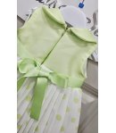 Abitino Cerimonia e Battesimo Neonata Baby Verde Smeraldo in Raso e Organza a Pois con Fiocco e Coprispalle in Cotone, Mini Kiss