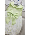 Abitino Cerimonia e Battesimo Neonata Baby Verde Smeraldo in Raso e Organza a Pois con Fiocco e Coprispalle in Cotone, Mini Kiss