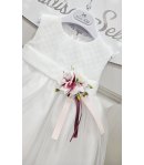 Abito Cerimonia e Battesimo Neonata Baby Bianco in Tecno Raso e Velo con Corpetto Operato e Coprispalle, Mini Kiss