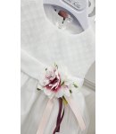 Abito Cerimonia e Battesimo Neonata Baby Bianco in Tecno Raso e Velo con Corpetto Operato e Coprispalle, Mini Kiss
