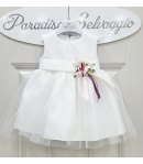 Abito Cerimonia e Battesimo Neonata Baby Bianco in Tecno Raso e Velo con Corpetto Operato e Coprispalle, Mini Kiss