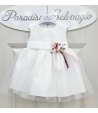 Abito Cerimonia e Battesimo Neonata Baby Bianco in Tecno Raso e Velo con Corpetto Operato e Coprispalle, Mini Kiss