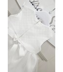 Abito Cerimonia e Battesimo Neonata Baby Bianco in Tecno Raso e Velo con Corpetto Operato e Coprispalle, Mini Kiss