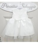 Abito Cerimonia e Battesimo Neonata Baby Bianco in Tecno Raso e Velo con Corpetto Operato e Coprispalle, Mini Kiss