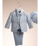Abito Cerimonia e Battesimo Neonato Celeste Polvere 6 Pezzi con Giacca Damascata e Coppola, Nazareno Gabrielli