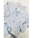 Abito Cerimonia e Battesimo Neonato Celeste Polvere 6 Pezzi con Giacca Damascata e Coppola, Nazareno Gabrielli