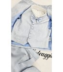 Abito Cerimonia e Battesimo Neonato Celeste Polvere 6 Pezzi con Giacca Damascata e Coppola, Nazareno Gabrielli