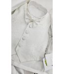 Abito Cerimonia e Battesimo Neonato Panna in Tecno Raso 6 Pezzi con Giacca Imperatore e Gilet Damascato, Nazareno Gabrielli