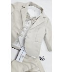 Abito Battesimo e Cerimonia Neonato Beige Dorato 6 Pezzi con Giacca Brillantinata e Coppola, Nazareno Gabrielli