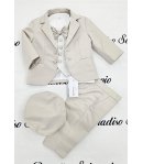 Abito Battesimo e Cerimonia Neonato Beige Dorato 6 Pezzi con Giacca Brillantinata e Coppola, Nazareno Gabrielli
