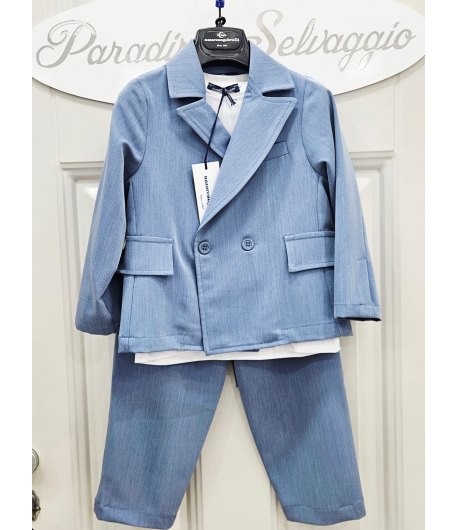 Completo Cerimonia Bambino Carta da Zucchero 3 Pezzi con Giacca Taglio Spagnolo e Pantalone con Coulisse, Nazareno Gabrielli