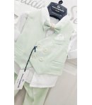 Completo Cerimonia Bimbo Neonato Verde Acqua 4 Pezzi con Gilet, Camicia, Papillon e Pantalone Elegante Nazareno Gabrielli