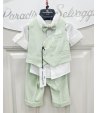 Completo Cerimonia Bimbo Neonato Verde Acqua 4 Pezzi con Gilet, Camicia, Papillon e Pantalone Elegante Nazareno Gabrielli