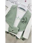 Completino Bimba Neonata Verde Salvia 4 Pezzi con Gilet Fiore, Maglia Cotone, Gonna a Palloncino e Borsetta, Ciao Bimba