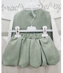 Completino Bimba Neonata Verde Salvia 4 Pezzi con Gilet Fiore, Maglia Cotone, Gonna a Palloncino e Borsetta, Ciao Bimba