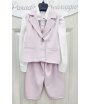 Completo Bimba Bambina Elegante con Gilet e Pantalone Balloon Rosa Polvere, Camicia e Cravatta con Spilla Gioiello, Sisters