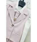 Completo Bimba Bambina Elegante con Gilet e Pantalone Balloon Rosa Polvere, Camicia e Cravatta con Spilla Gioiello, Sisters