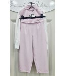 Completo Bimba Bambina Elegante con Gilet e Pantalone Balloon Rosa Polvere, Camicia e Cravatta con Spilla Gioiello, Sisters