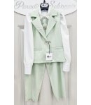 Completo Bambina Ragazza Verde Acqua con Gilet Gioiello, Camicia Cotone, Cravatta con Spilla e Pantalone Balloon, Sisters
