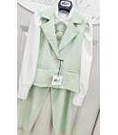 Completo Bambina Ragazza Verde Acqua con Gilet Gioiello, Camicia Cotone, Cravatta con Spilla e Pantalone Balloon, Sisters