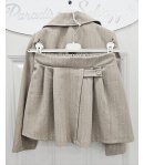 Completo Bambina e Ragazza Beige Gessato con Giacca e Gonna, Maglia Bianca con Cuore Strass, 3 Pezzi Elegante, Kitty Kiss