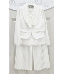Completo Bimba e Bambina Bianco con Gilet, Camicia Velata e Pantalone Plissettato con Catena Dorata, 3 Pezzi, Petite Jolie