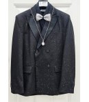 Abito Uomo Cerimonia e 18° Compleanno Nero Glitter Argento Doppiopetto con Pantalone Slim Taglio Inglese Elegante, Emporio