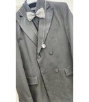 Abito Uomo Cerimonia e 18° Compleanno Nero Glitter Argento Doppiopetto con Pantalone Slim Taglio Inglese Elegante, Emporio