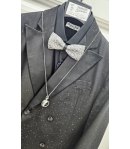 Abito Uomo Cerimonia e 18° Compleanno Nero Glitter Argento Doppiopetto con Pantalone Slim Taglio Inglese Elegante, Emporio