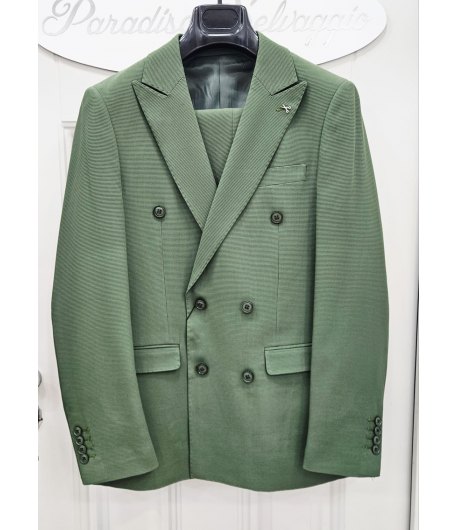 Abito Uomo Cerimonia e 18° Compleanno Verde Doppiopetto Punto Milano con Pantalone Slim, Emporio