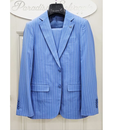 Abito Uomo Cerimonia e 18° Compleanno Celeste Gessato con Giacca Due Bottoni e Pantalone Taglio Inglese, Emporio