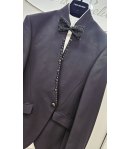 Giacca Uomo Cerimonia Nera con Collo Coreano e Strass Neri con Bottone Gioiello Elegante, Carlo Pignatelli