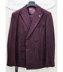 Abito Uomo Doppiopetto Prugna in Tessuto Punto Milano Semi Elastico con Pantalone Coordinato Elegante, Two