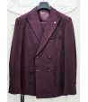 Abito Uomo Doppiopetto Prugna in Tessuto Punto Milano Semi Elastico con Pantalone Coordinato Elegante, Two