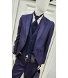 Abito Uomo Cerimonia Bluette con Giacca Collo a Lancia, Gilet Damascato e Pantalone Slim, Carlo Pignatelli