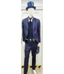 Abito Uomo Cerimonia Bluette con Giacca Collo a Lancia, Gilet Damascato e Pantalone Slim, Carlo Pignatelli