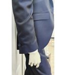 Abito Uomo Cerimonia Bluette con Giacca Collo a Lancia, Gilet Damascato e Pantalone Slim, Carlo Pignatelli