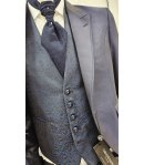 Abito Uomo Cerimonia Bluette con Giacca Collo a Lancia, Gilet Damascato e Pantalone Slim, Carlo Pignatelli