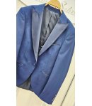 Giacca Uomo Bluette con Sciallatura Alata in Raso e Tasche Profilate Elegante Cerimonia, Magnani