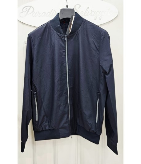 Giubbino Uomo Blu in Tessuto Tecnico Estivo con Zip e Collo in Maglina con Tasche con Cerniera, Webber
