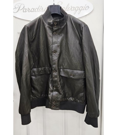 Giubbino Uomo in Ecopelle Marrone con Collo Coreano e Chiusura Bottoni Stile Casual Primaverile, Webber