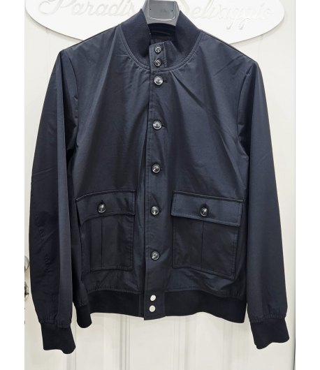 Giubbino Uomo Nero Modello Belstaff con Bottoni e Tasconi Stile Casual Primaverile con Collo Mezzo Coreano, Webber