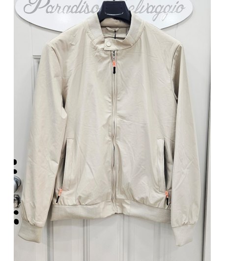 Giubbino Uomo Beige Primaverile in Tessuto Leggero con Zip Collo Coreano Polsini Elasticizzati Tasche con Zip Mityc