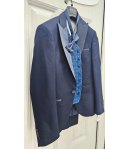 Abito Uomo Blu Cerimonia e 18° con Giacca Collo a Lancia in Raso Gilet Damascato Azzurro Brillantinato Papillon Magnani