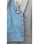 Abito Uomo Blu Cerimonia e 18° con Giacca Collo a Lancia in Raso Gilet Damascato Azzurro Brillantinato Papillon Magnani