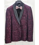 Abito Smoking Uomo Prugna e Nero Cerimonia e 18° con Giacca Maculata Collo a Scialle in Raso Nero Pantalone Elegante, Brera