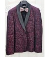 Abito Smoking Uomo Prugna e Nero Cerimonia e 18° con Giacca Maculata Collo a Scialle in Raso Nero Pantalone Elegante, Brera
